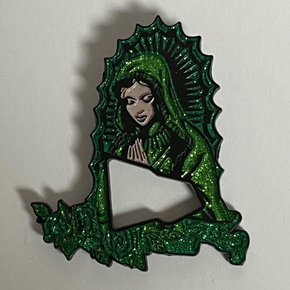 Virgin Mary New Era Frame Hat Pin Pins Hats Bag Fitted Green Black Glitter Roses - Picture 1 of 7